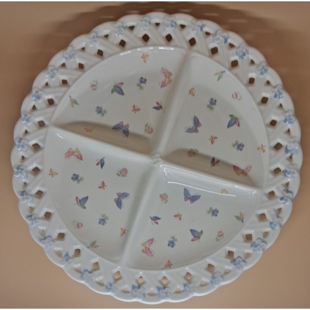 Tosho Butterfly 13" Lace Border Four Section Plate Japanese Fine‎ China